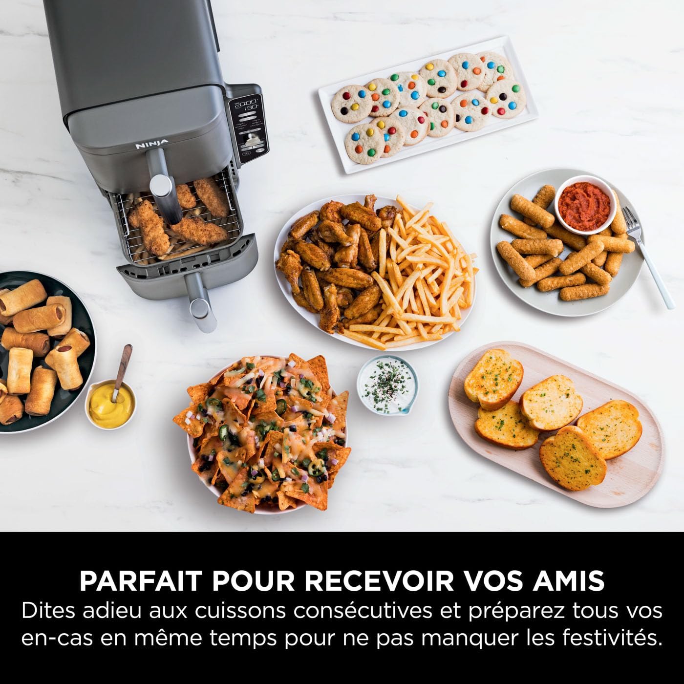 NINJA Double Stack XL Friteuse sans huile, friteuse verticale à 2 tiroirs, 4 niveaux cuisson, 2 tiroirs et 2 grilles, design compact, capacité de 9,5L, 6 fonctions de cuisson, 8 portions, gris SL400EU