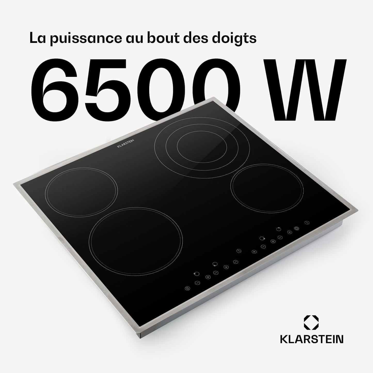 Klarstein Plaque Vitrocéramique Encastrable 6500W, Table de Cuisson Induction 4 Feux, Contrôle Tactile, Table de Cuisson Électrique 4 Foyers