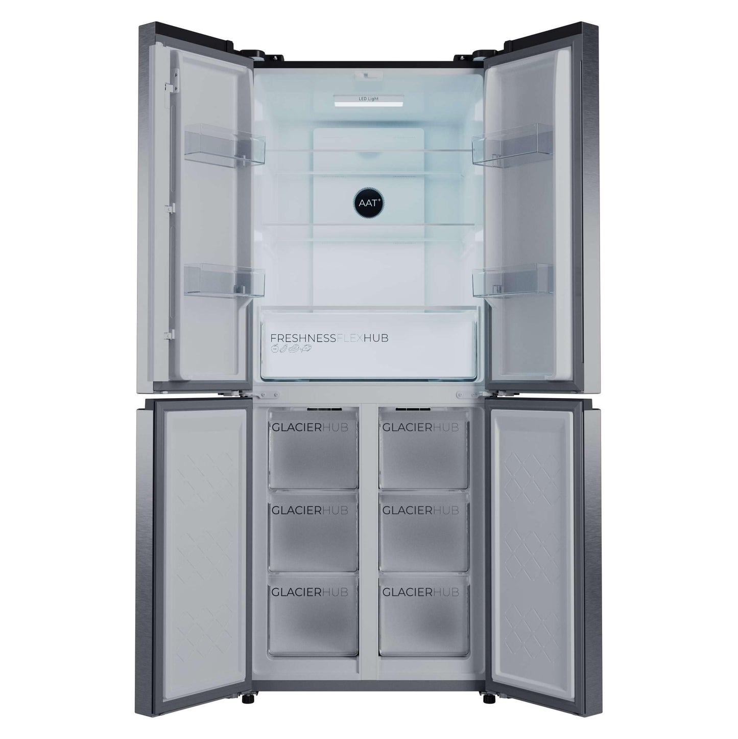Cecotec Réfrigérateur 4 Portes Total No Frost Bolero CoolMarket 4D 394 Inox E,394 Litres, Hauteur 170 cm et 70 cm Largeur, Tiroir Température Variable, Compresseur Inverter, ATT Antibactérien