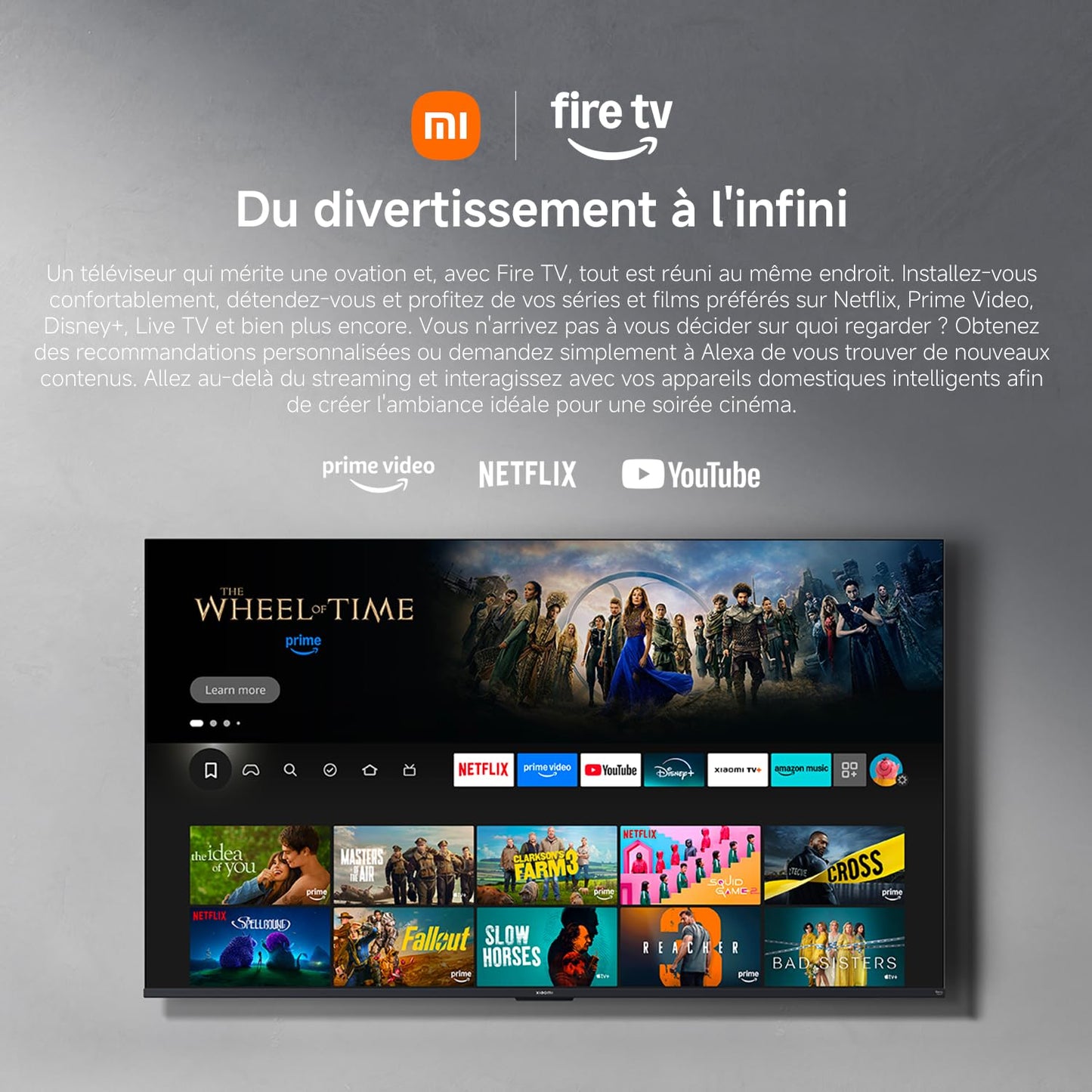 XIAOMI TV F Pro 50, 127 cm (50 Pouces), 4K UHD QLED, Smart TV, Fire TV, Contrôle Vocal Alexa, HDR10, Mode Game Boost 120Hz, MEMC, 2Go+32Go, Compatible avec AirPlay