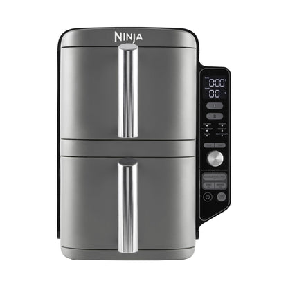 NINJA Double Stack XL Friteuse sans huile, friteuse verticale à 2 tiroirs, 4 niveaux cuisson, 2 tiroirs et 2 grilles, design compact, capacité de 9,5L, 6 fonctions de cuisson, 8 portions, gris SL400EU