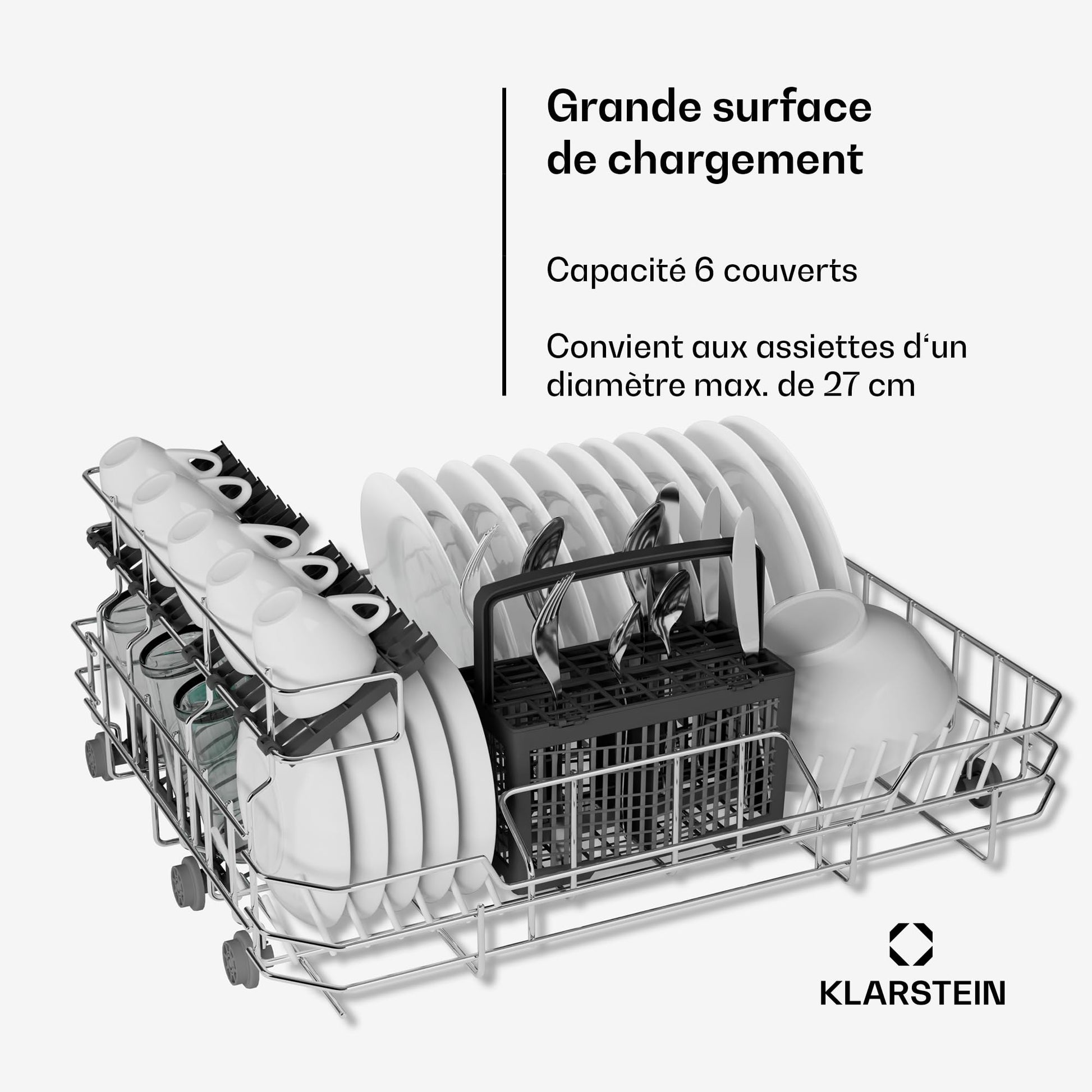 Klarstein Lave Vaisselle Encastrable - Compact 45 cm, 6 Couverts, Programme UV Hygiène, AquaStop Sécurité, Classe Énergie D, Silencieux 47 dB, Commande Intuitive