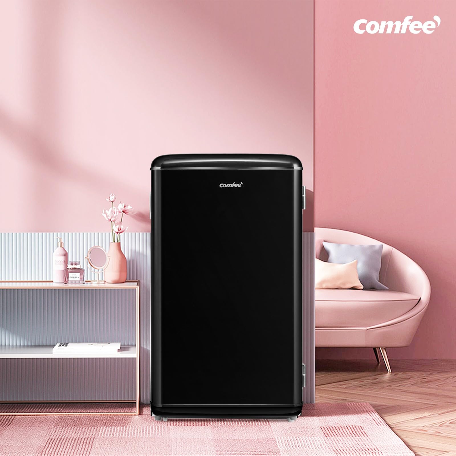 Comfee' RCD93BL2EURT(E) Réfrigérateur Sous-Plan, 93L, Réfrigérateur Rétro Pose Libre avec Compartiment Réfrigérant, Thermostats Réglables, Lumière LED, Noir