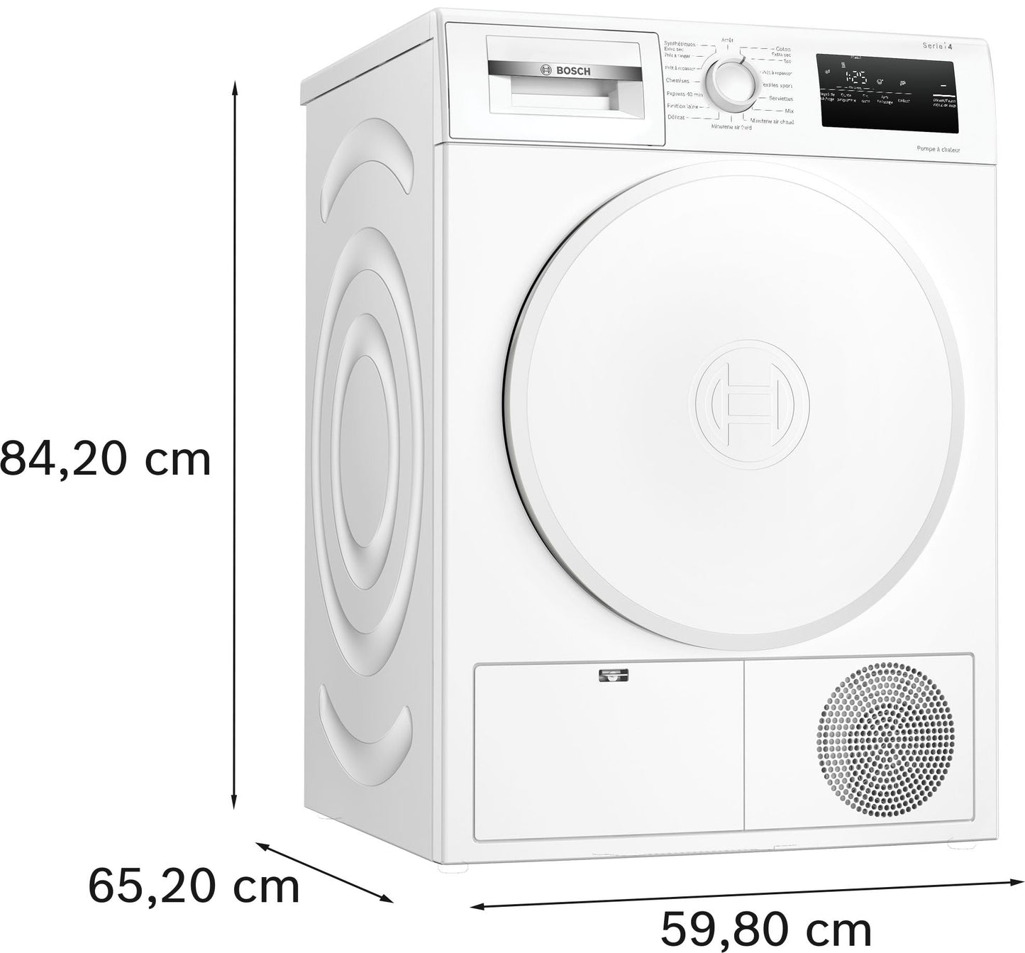 Bosch WTH8300DFR, Série 4, Sèche linge, Pompe à chaleur, 8 kg, Blanc