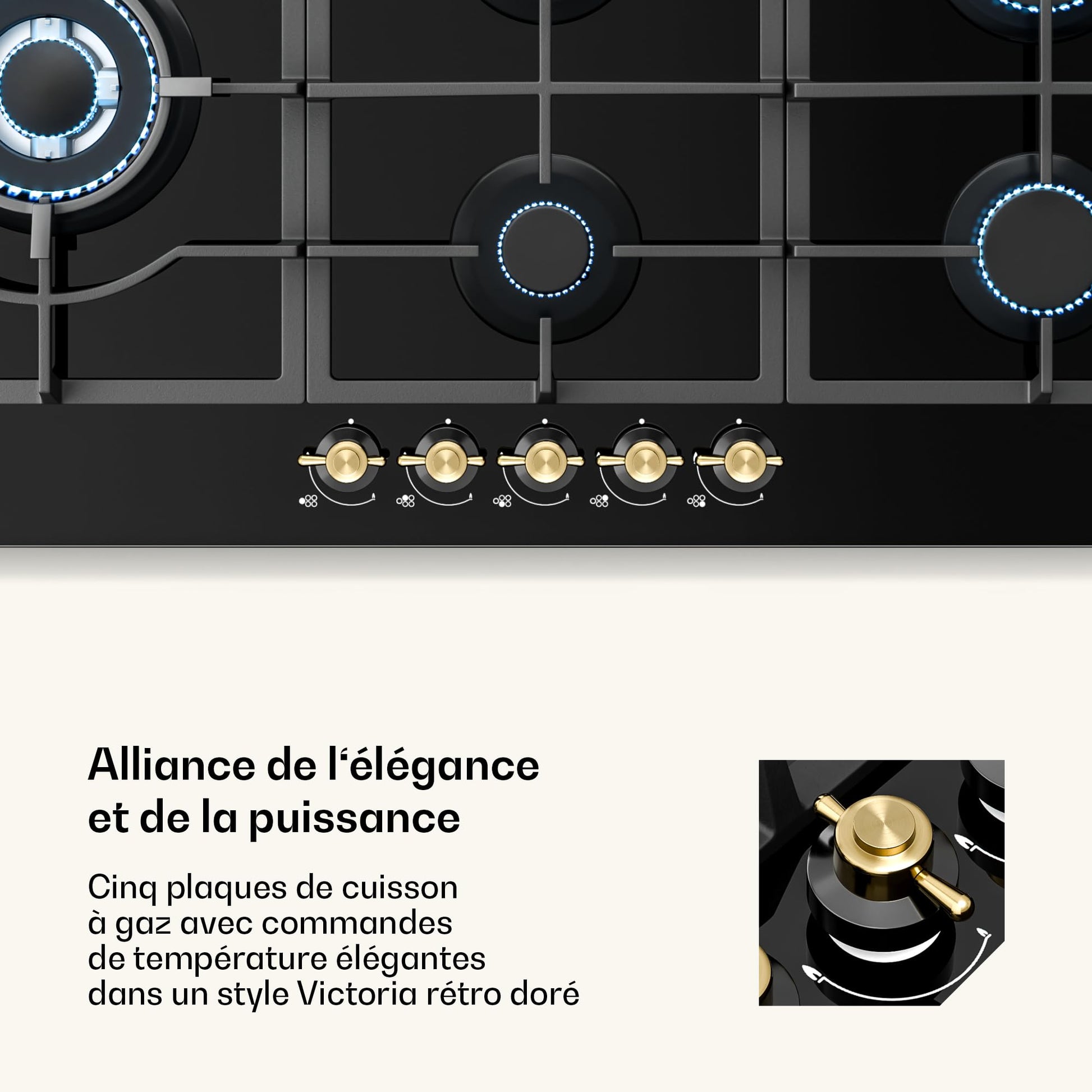 Klarstein Table de Cuisson à Gaz avec 5 Brûleurs – Plaque de Cuisson Encastrable 11100W, Surface en Acier Inoxydable, Compatible GPL