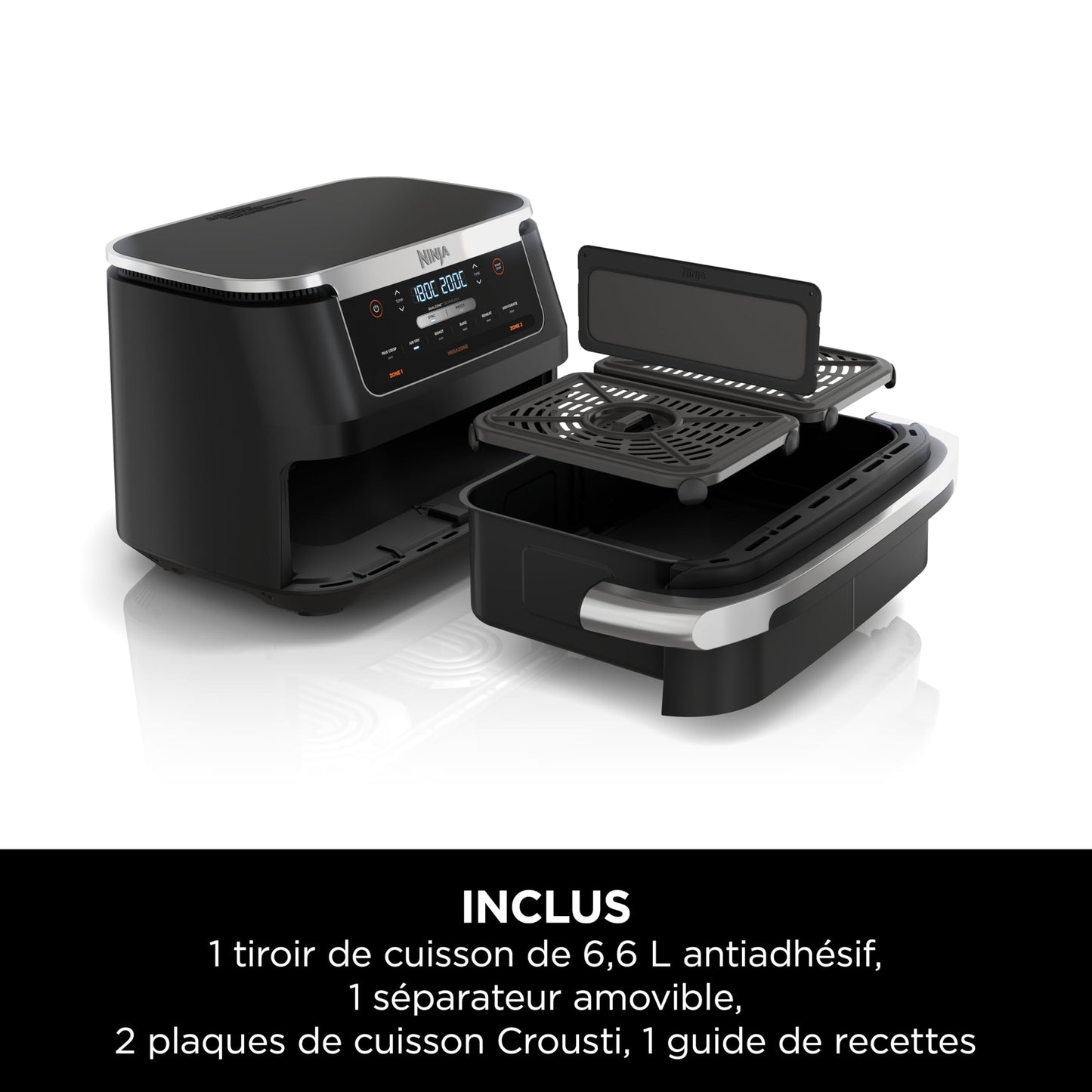 Ninja FlexDrawer Friggitrice ad aria doppio cestello, 6,6 L, 6 in 1, DualZone, divisorio rimovibile, zero olio, arrosto/forno, massima croccantezza, parti lavabili in lavastoviglie, nero, AF550EU