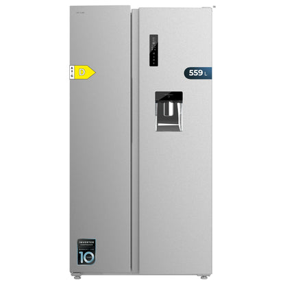 Cecotec Réfrigérateur Américain de 559 Litres Bolero CoolMarket SBS 562 Inox D. 177 cm de Hauteur et 90 cm de Largeur, Classe D, Système Multi Air Flow, No Frost Total, Moteur Inverter Plus