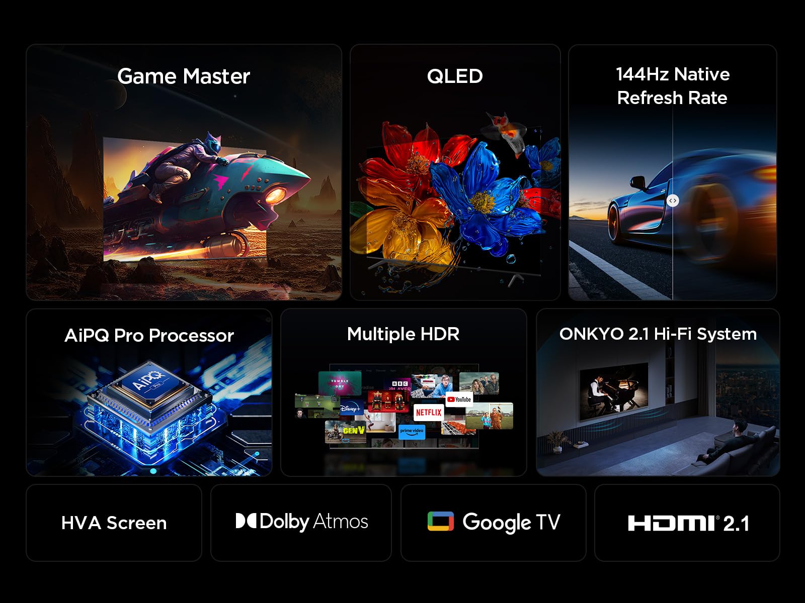 TCL 85T8C 85" QLED 4K HDR Ultra HD TV, Smart TV Powered by Google TV (Dolby Vision & Atmos, 144Hz Motion Clarity Pro, FreeSync, Onkyo 2.1 Sound, Voice Control)