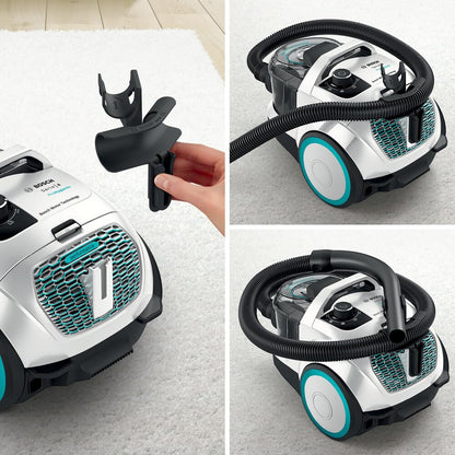 Bosch Electroménager Série 4, BGC21HYG1, aspirateur traîneau sans Sac Pro Hygiène, Filtre hygiénique UltraAllergie, Puissant et Compact, 550 Watts, Accessoire pour Matelas Inclus, Blanc