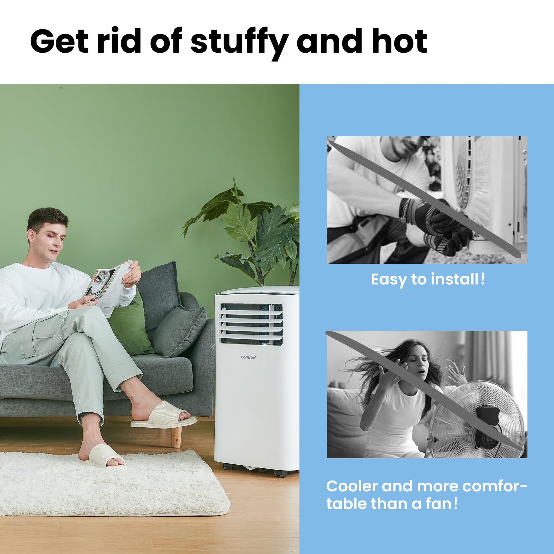 COMFEE' Climatiseur Mobile 7000 BTU/h 2kW, 3-EN-1 Refroidisseur Déshumidificateur Ventilateur, Follow me, Minuterie, Télécommande, Pour chambre et salon de 25㎡/68m³, MPPH-07CRN7, R290