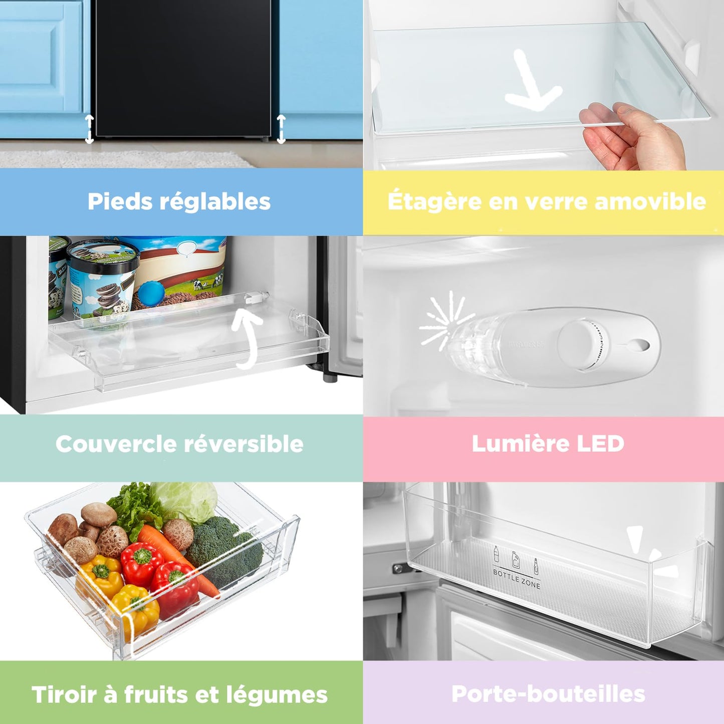 Comfee' RCB169DK2(E) 174L Réfrigérateur avec Congélateur/Hauteur 150 cm/Low Frost/Température Réglable du Réfrigérateur/Lumière LED/195 kWh/an/115L Réfrigérateur/59L Congélateur/Noir