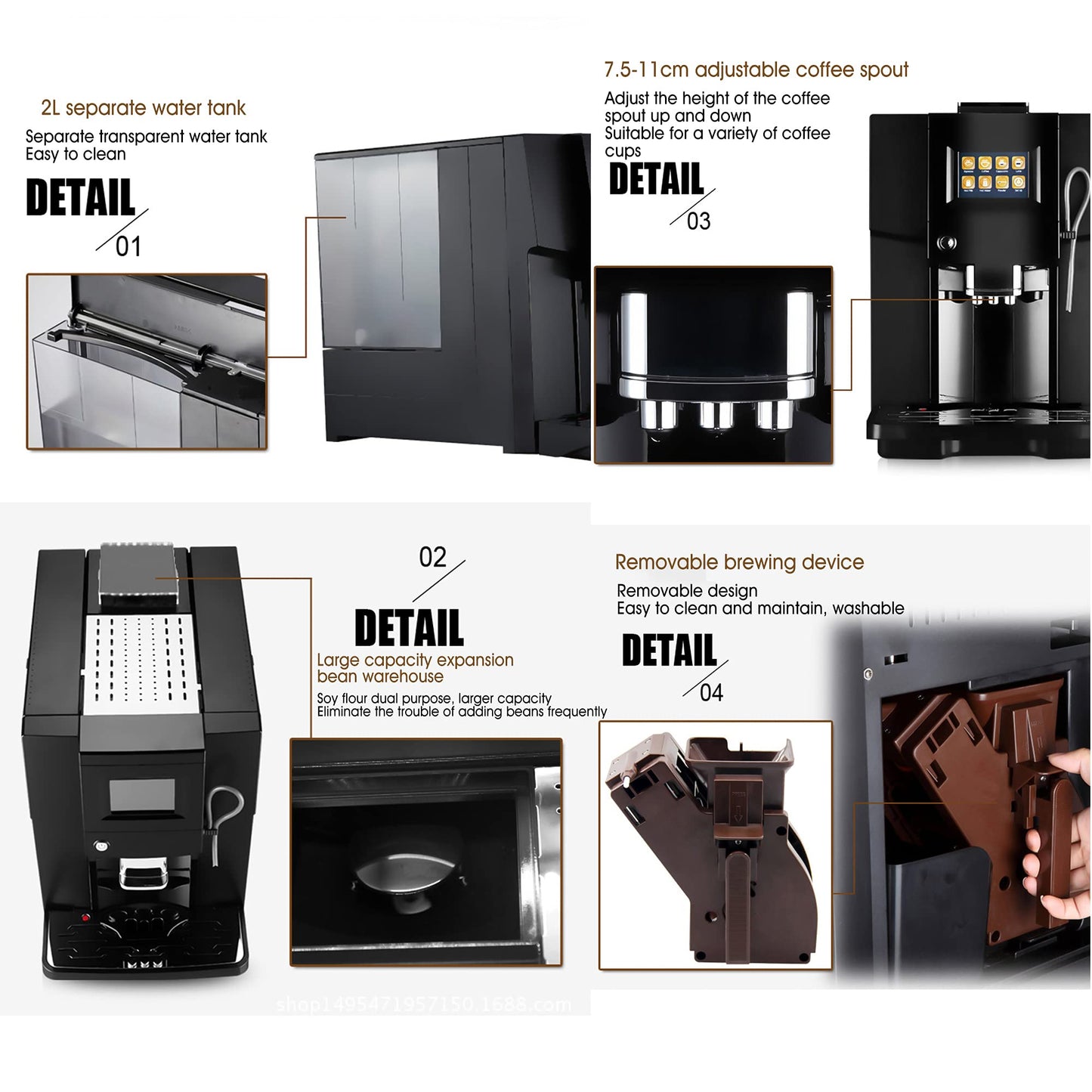 QJRGUY Machine à café Automatique 200W, Fabricant Cappuccino Expresso, avec système Mousse de Lait indépendant équipement réglable, Rouge, Argent