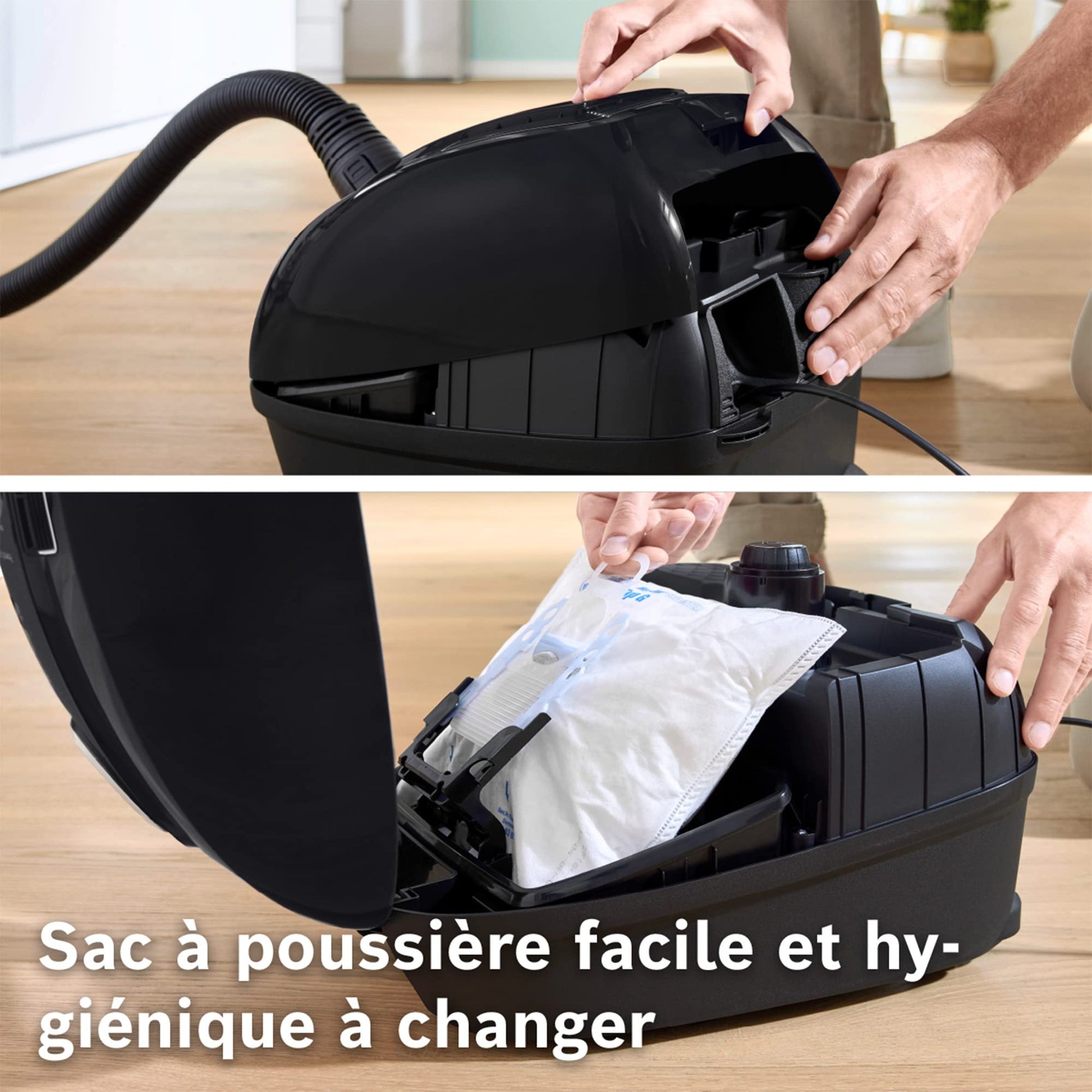 Bosch Electroménager Série 4, BGL38BA2H, aspirateur traîneau avec Sac, Compact et léger, Sac à poussière XL 4L, Filtre hygiénique PureAir Lavable, Rayon d'action 10 m, Noir