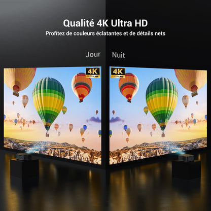 1500 ANSI Full HD Videoprojecteur 4k avec WiFi 6 Bluetooth 5.2, HAPPRUN Projecteur Video Home Cinéma avec Auto Focus et Keystone, 300" Vidéoprojecteur Extérieur Intérieur, Compatible TV Stick/PC/PS5