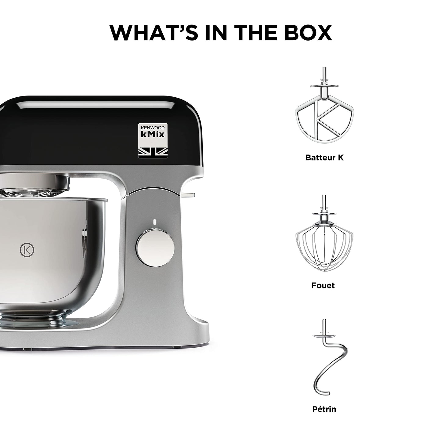 Robot pâtissier Kenwood kMix KMX750BK - bol 5 litres - 6 vitesses - 3 accessoires - noir