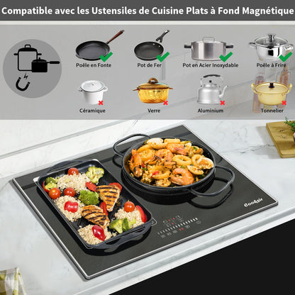 Cooksir Plaque Induction 3 Feux avec Cadre, Table de Cuisson Induction 60cm Encastrable, 6800W, Commande Tactile à Curseur, Bord Inox, Zone Flexibles pour le Grille, Sans Fiche, 240V