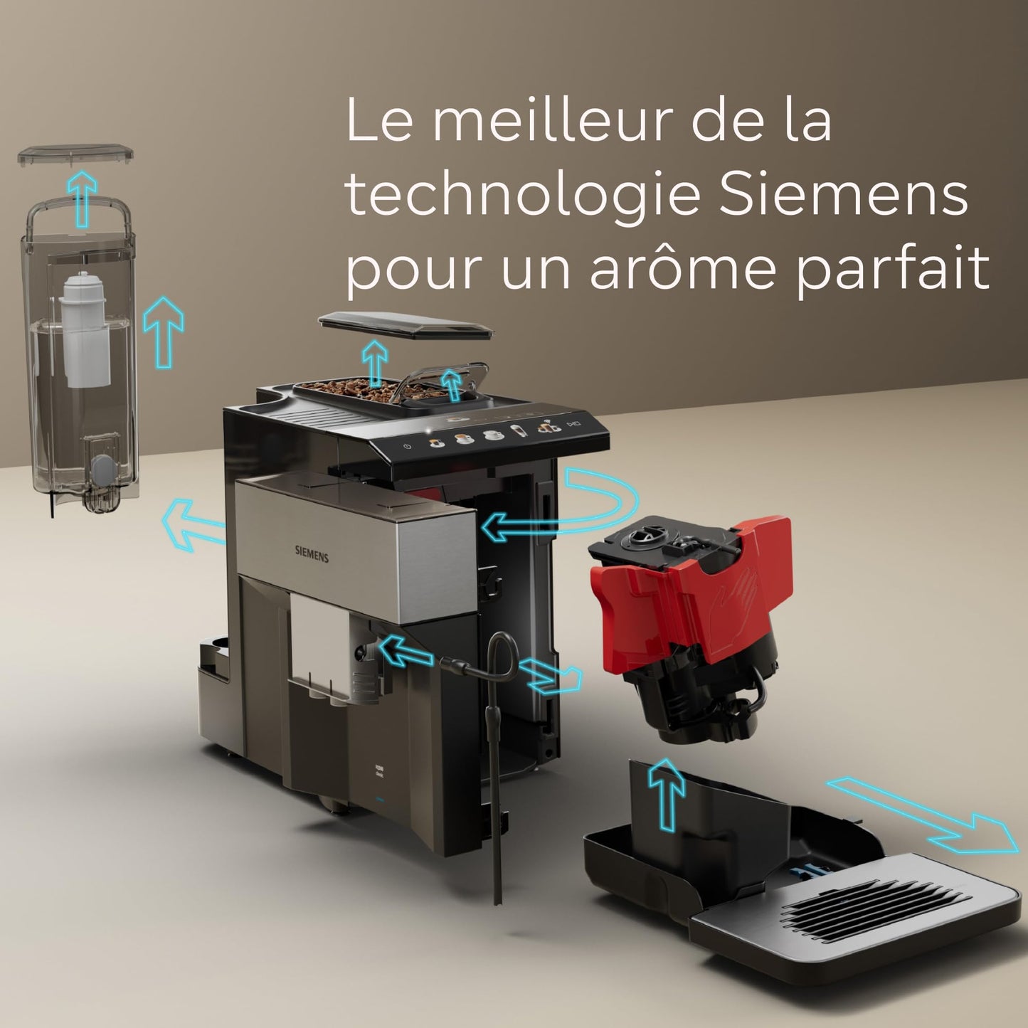 Siemens, machine à café tout automatique, EQ500, Home Connect, aromaDouble Shot, autoMilk Clean, ceramDrive, bandeau avec écran coffeeSelect, oneTouch DoubleCup, Inox/Noir, TP516RX3