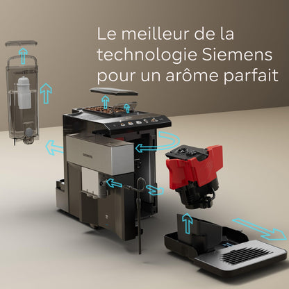 Siemens, machine à café tout automatique, EQ500, Home Connect, aromaDouble Shot, autoMilk Clean, ceramDrive, bandeau avec écran coffeeSelect, oneTouch DoubleCup, Inox/Noir, TP516RX3