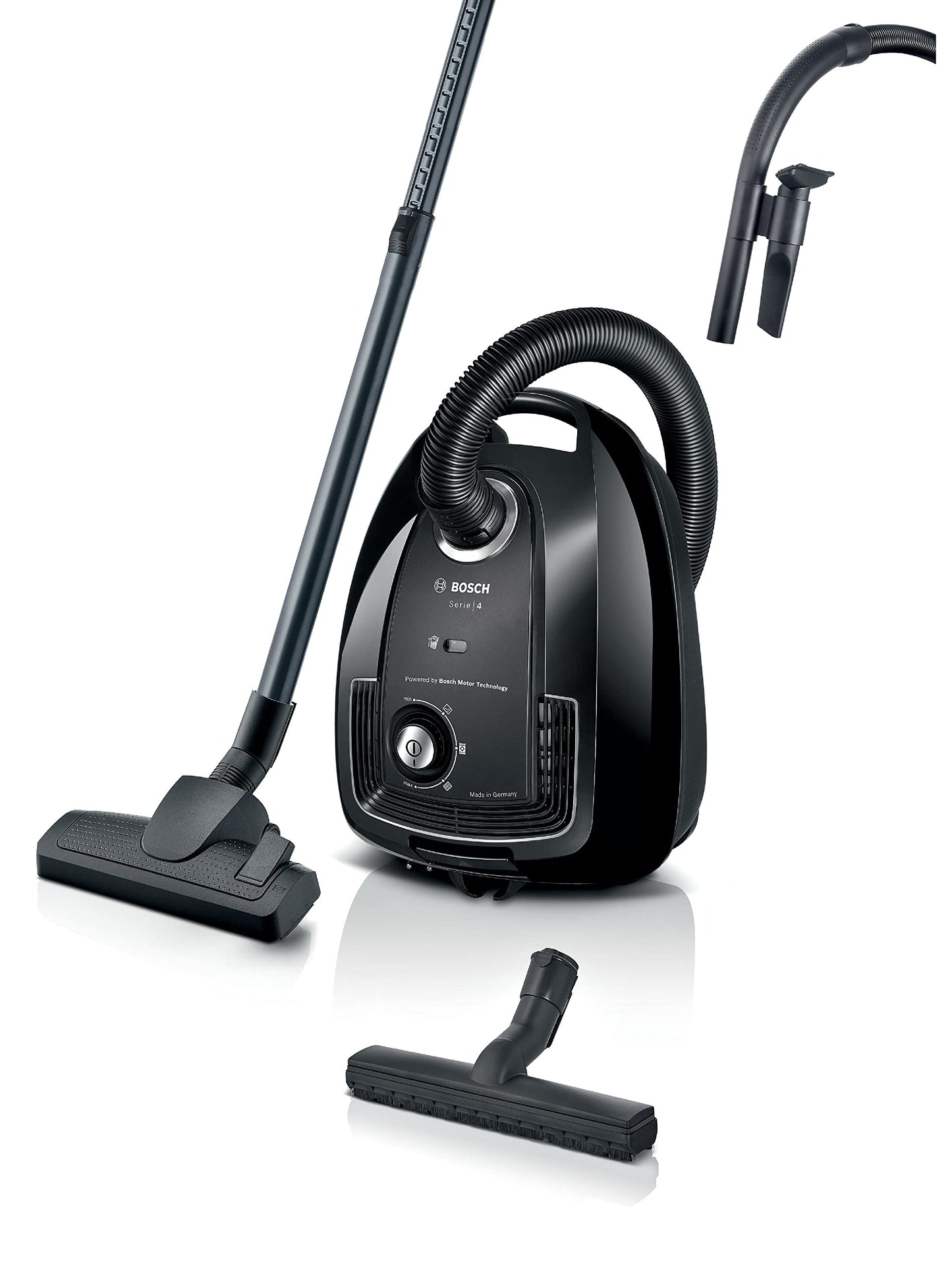 Bosch Electroménager Série 4, BGL38BA2H, aspirateur traîneau avec Sac, Compact et léger, Sac à poussière XL 4L, Filtre hygiénique PureAir Lavable, Rayon d'action 10 m, Noir