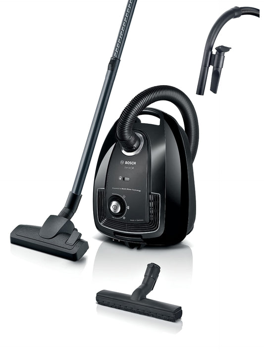 Bosch Electroménager Série 4, BGL38BA2H, aspirateur traîneau avec Sac, Compact et léger, Sac à poussière XL 4L, Filtre hygiénique PureAir Lavable, Rayon d'action 10 m, Noir