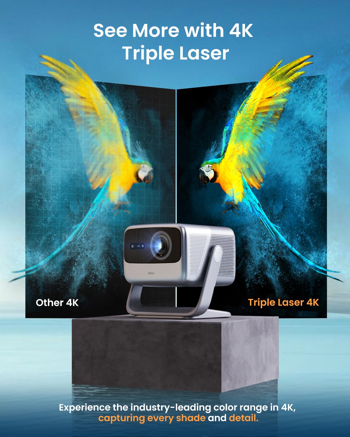 JMGO N1S Pro Videoprojecteur 4K Triple Laser, 2250 ISO Lumens, Google TV et Netflix Officiel, Autofocus 360° Temps Réel, Contraste 1600:1, 20W Dolby Digital Plus, 300" projecteur Portable, extérieur