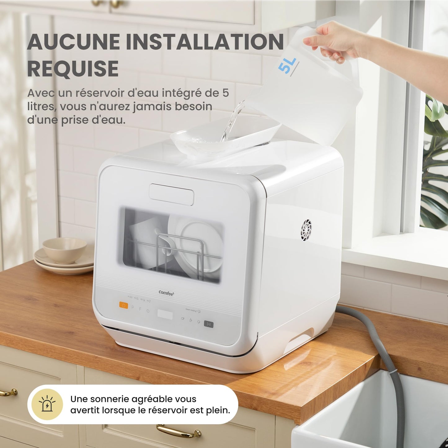 COMFEE' Lave-vaisselle de comptoir, mini lave-vaisselle de table avec 6 programmes, lavage à la vapeur,Soins pour bébé et lavage des fruits, sans plom