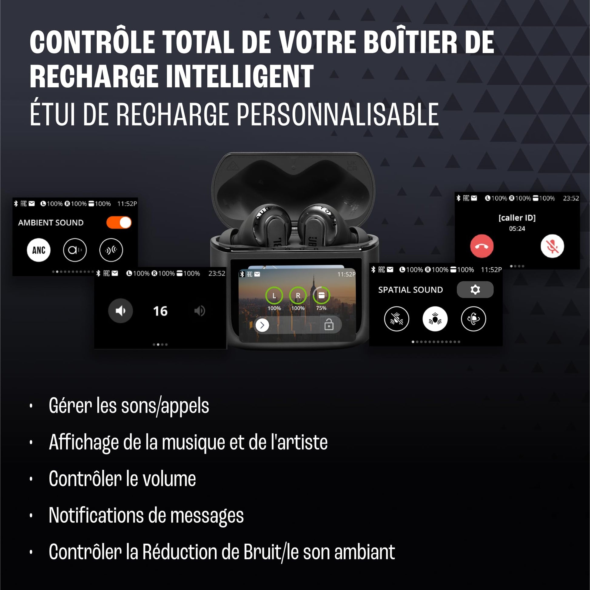 JBL Tour Pro 3, Écouteurs sans Fil, étui Intelligent de Recharge, 40h d'autonomie, avec Réduction de Bruit Adaptative, Bluetooth, Son Spatial 360, Noir