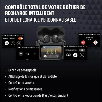 JBL Tour Pro 3, Écouteurs sans Fil, étui Intelligent de Recharge, 40h d'autonomie, avec Réduction de Bruit Adaptative, Bluetooth, Son Spatial 360, Noir