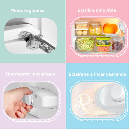 COMFEE' RCT87WH2(E) Réfrigérateur Congélateur Sous Plan, Petit Réfrigérateur Congélateur 87L avec Éclairage, Étagères Amovibles, Thermostats Réglables, Portes Réversibles, Blanc [Classe Énergétique E]