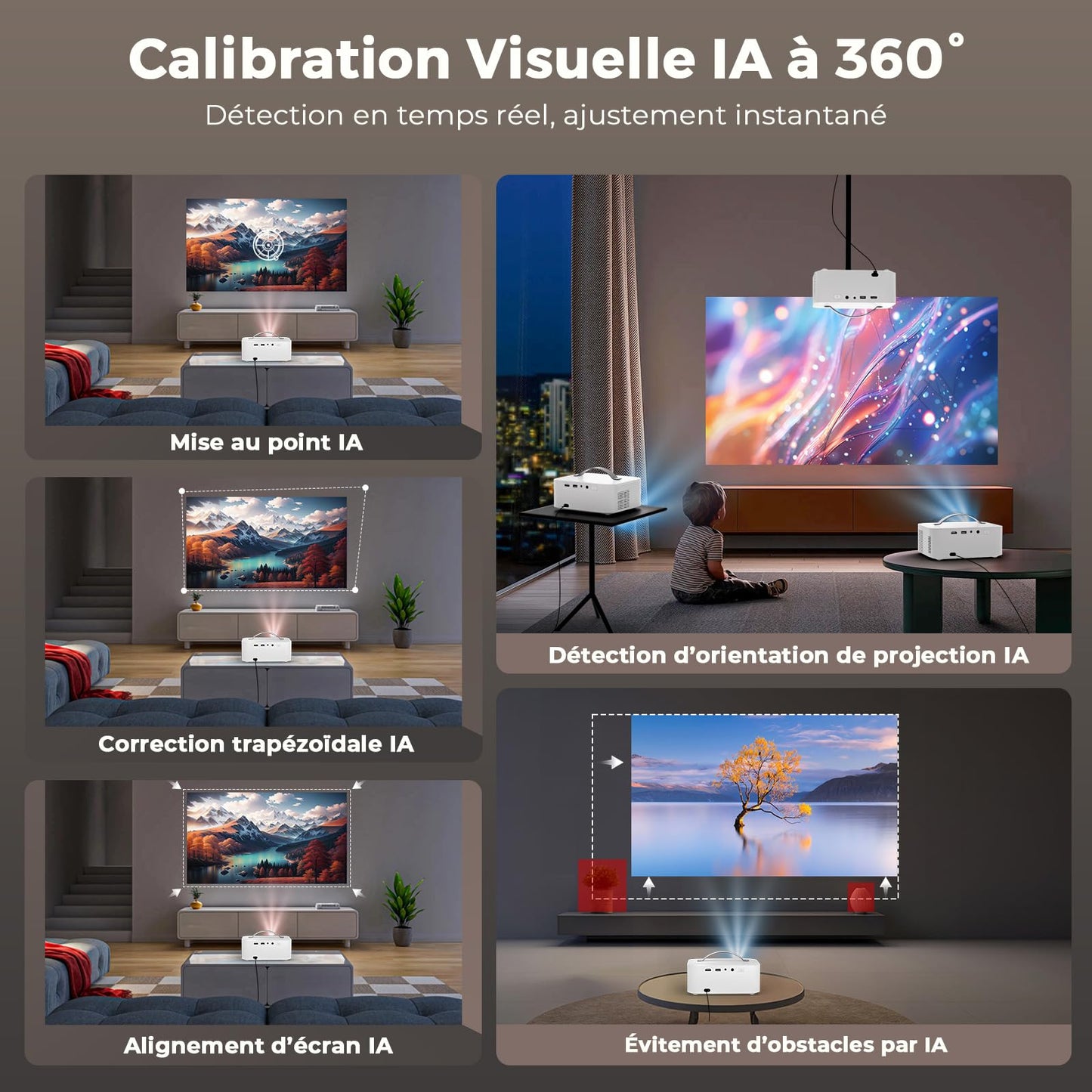 Videoprojecteur 4K【App Intégrée/1600 ANSI/Auto Focus/Keystone】 Dolby Audio 1080P Natif Projecteur Video, avec HDMI eARC, WiFi6, Bluetooth Lisowod Retr