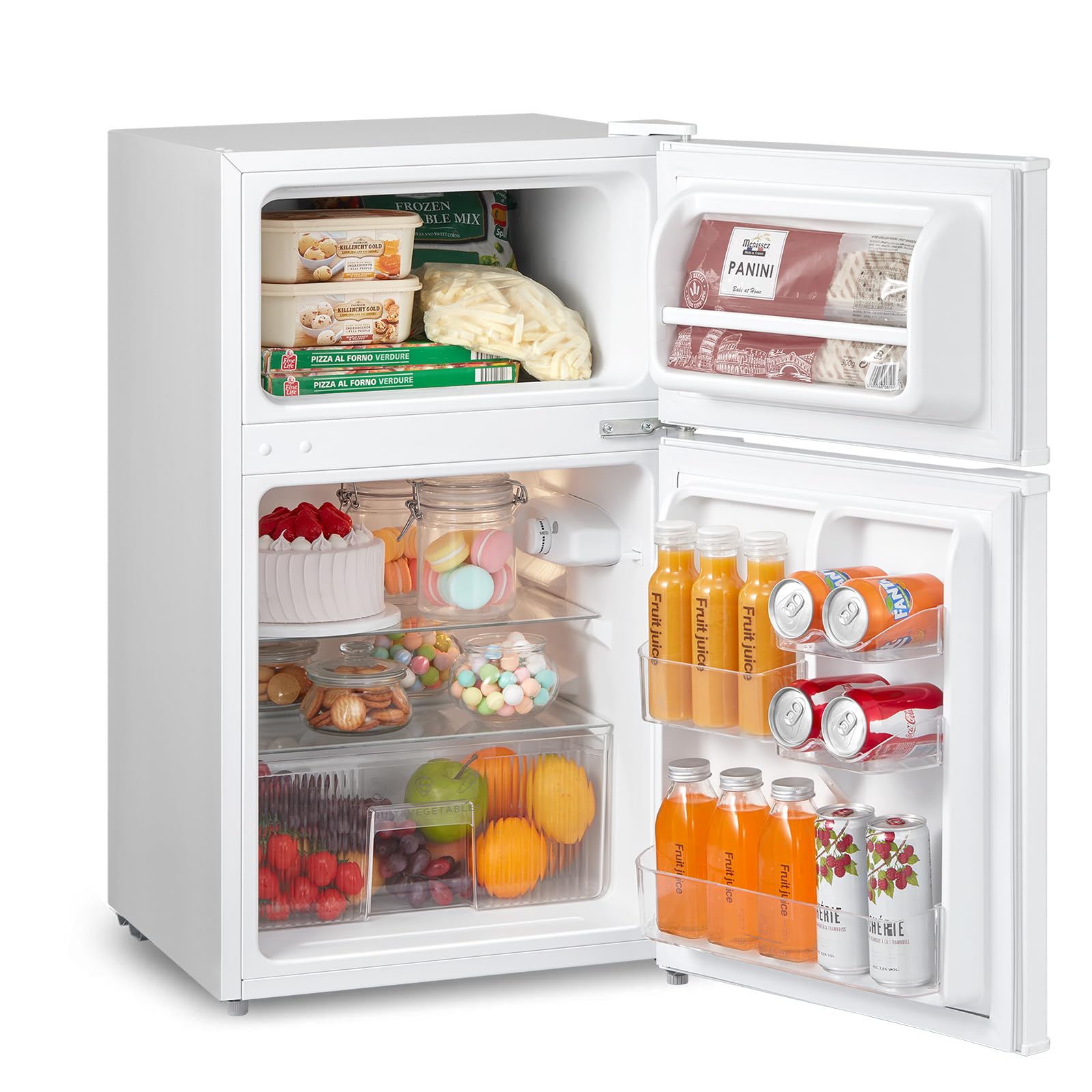 COMFEE' RCT87WH2(E) Réfrigérateur Congélateur Sous Plan, Petit Réfrigérateur Congélateur 87L avec Éclairage, Étagères Amovibles, Thermostats Réglables, Portes Réversibles, Blanc [Classe Énergétique E]