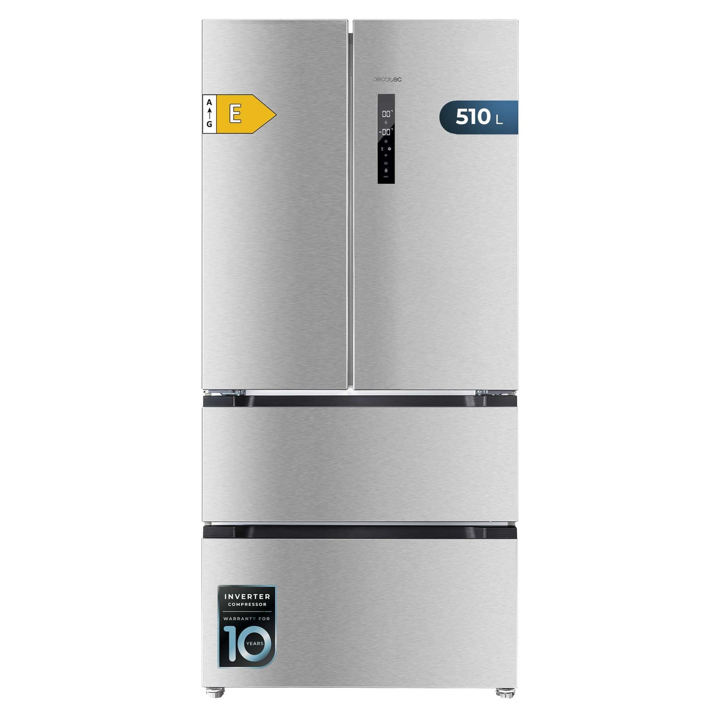 Cecotec Refrigerator French Door Stainless Steel 510 L Bolero CoolMarket FD 510 Inox E. 183 cm High, 84 cm Wide, Motor Inverter Plus, Fast Cooling and