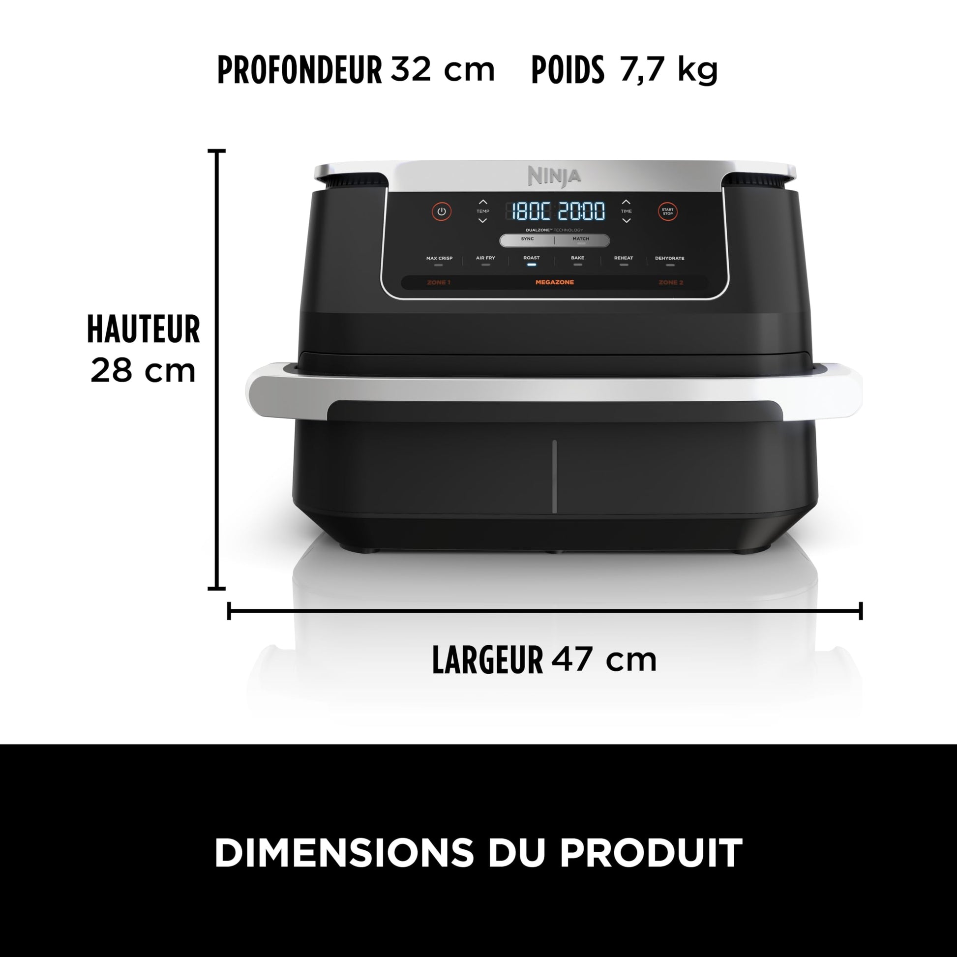 Ninja FlexDrawer Friggitrice ad aria doppio cestello, 6,6 L, 6 in 1, DualZone, divisorio rimovibile, zero olio, arrosto/forno, massima croccantezza, parti lavabili in lavastoviglie, nero, AF550EU