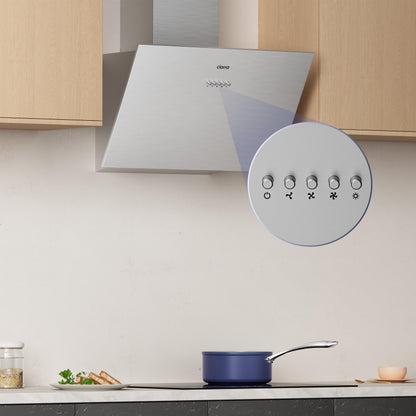 Ciarra Hotte Aspirante Inclinée 60cm - Classe A+++ - 650m³/h - Hotte de Cuisine 3 Vitesses - Filtres à Charbon Inclus - Evacuation ou Recyclage - Inox