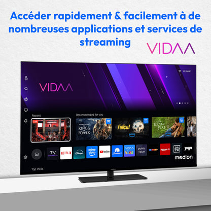 MEDION TV 55 Pouces 4K (138,8 cm) Television (Smart TV 4K, Dolby Vision HDR, VIDAA Store, Prime Video, Disney+, DAZN, Paramount+, HbbTV, PVR, Bluetooth, MD 855300)