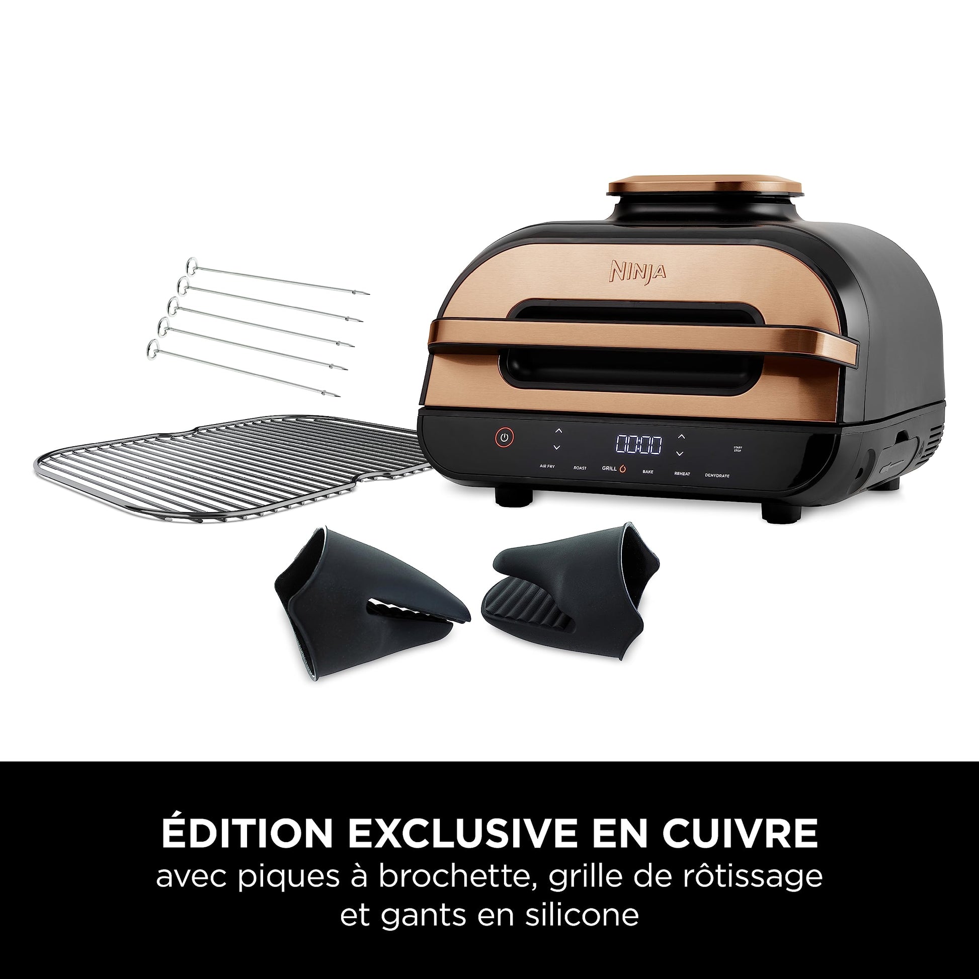 Ninja Foodi MAX Health Grill & Air Fryer, 6-en-1, Griller, Frire, Cuire, Rôtir et plus, 3,8L, Pièces Lavables au lave-vaisselle, Cuivre/Noir, Exclusivité Amazon AG551EUCP