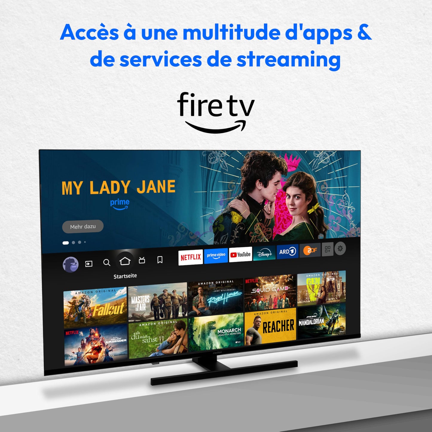 MEDION Téléviseur 65 Pouces (163,9 cm) 4K QLED Television (Fire TV, Smart, Dolby Vision HDR, Dolby Atmos, Prime Video, Bluetooth, DVB-T2, MD 865800)