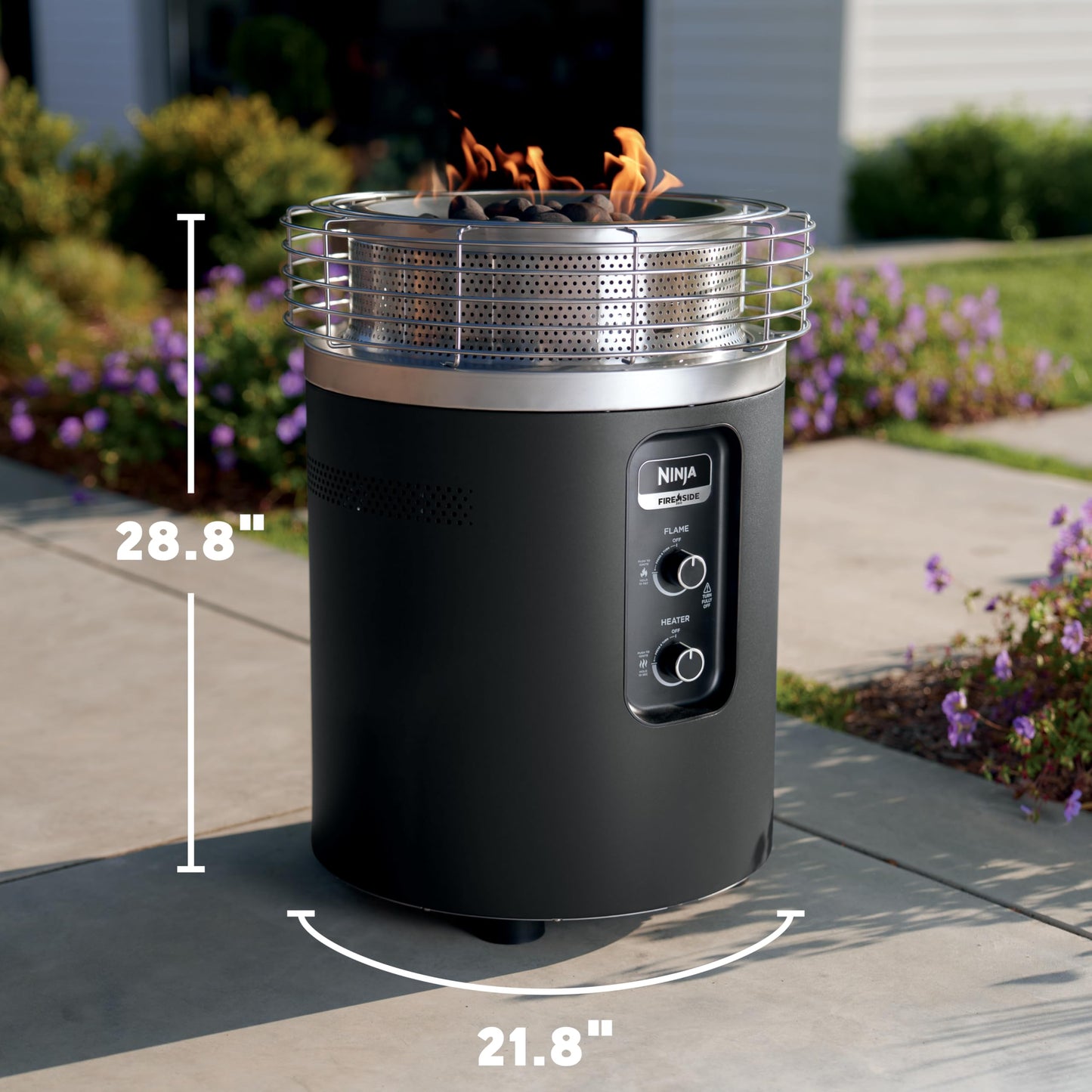 Ninja Fireside360™ Outdoor Heater & Fire Pit with 3 Modes – Flame, Heat, Flame & Heat, Portable for Patio, Deck, Camping, Beach, Easy Control Flames and Heat, Push to Start Ignition, Black, OF101BK
