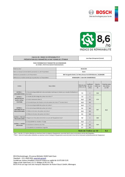 Bosch WAN24228FR, Série 4, Lave linge hublot, 8 kg, 1200 trs/min, Blanc