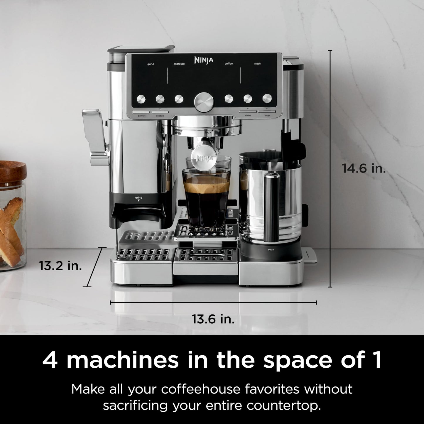 Ninja Luxe Café Pro Series, Espresso Machine, Drip Coffee, Cold Brew, Hot Water, Integrated Tamper, Built-in Grinder, Hands-Free Frother for Cappuccin