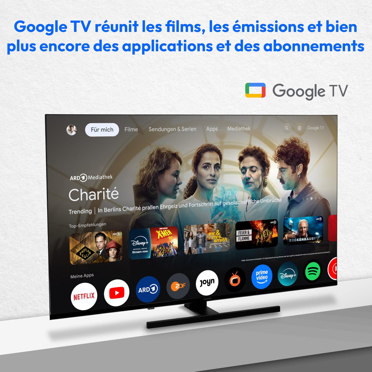 MEDION TV 55 Pouces (138,8 cm) QLED Television (Smart TV, 4K, Dolby Vision HDR, Prime Video, Disney+, Dolby Atmos, DTS X, Compatible avec Google TV, P