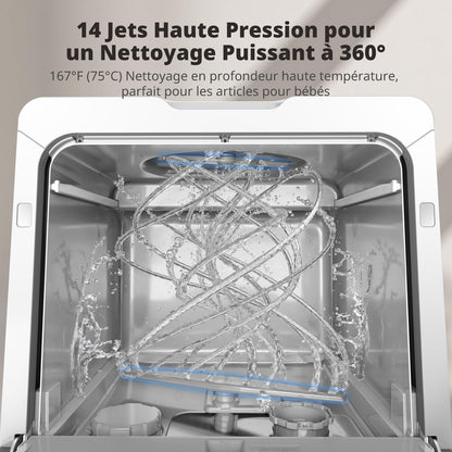 AIRMSEN Mini Lave-Vaisselle de Table, Lave-Vaisselle Portable 5L, 8 Programmes + 3 Programmes supplémentaires, Départ Différé 1-18 h, Adoucisseur d’Eau et Sécurité Enfant
