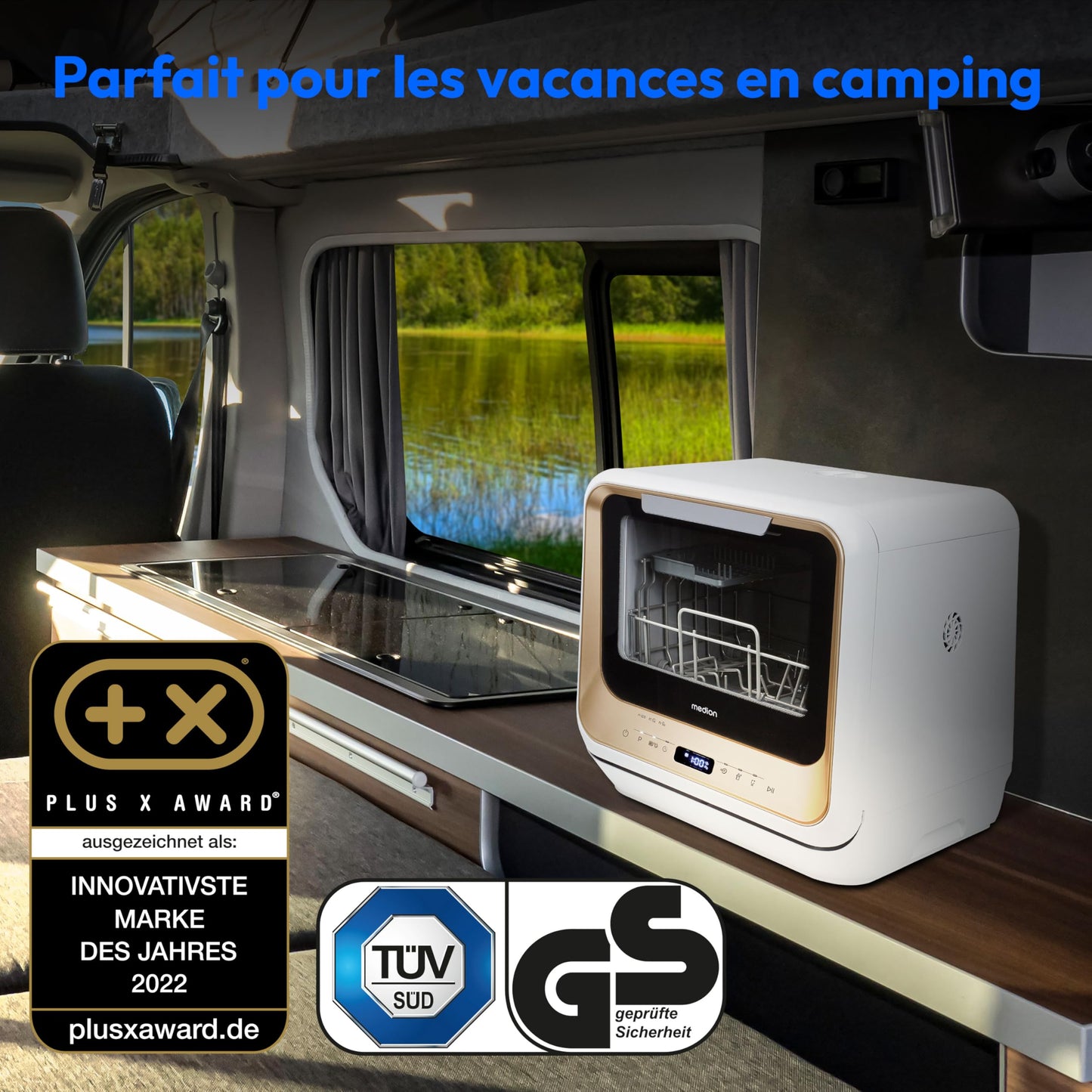 MEDION Mini lave-vaisselle DWT20 (lave-vaisselle de table, lave-vaisselle, 2 couverts, fonctionne avec/sans raccordement à l'eau, 6 programmes de nett