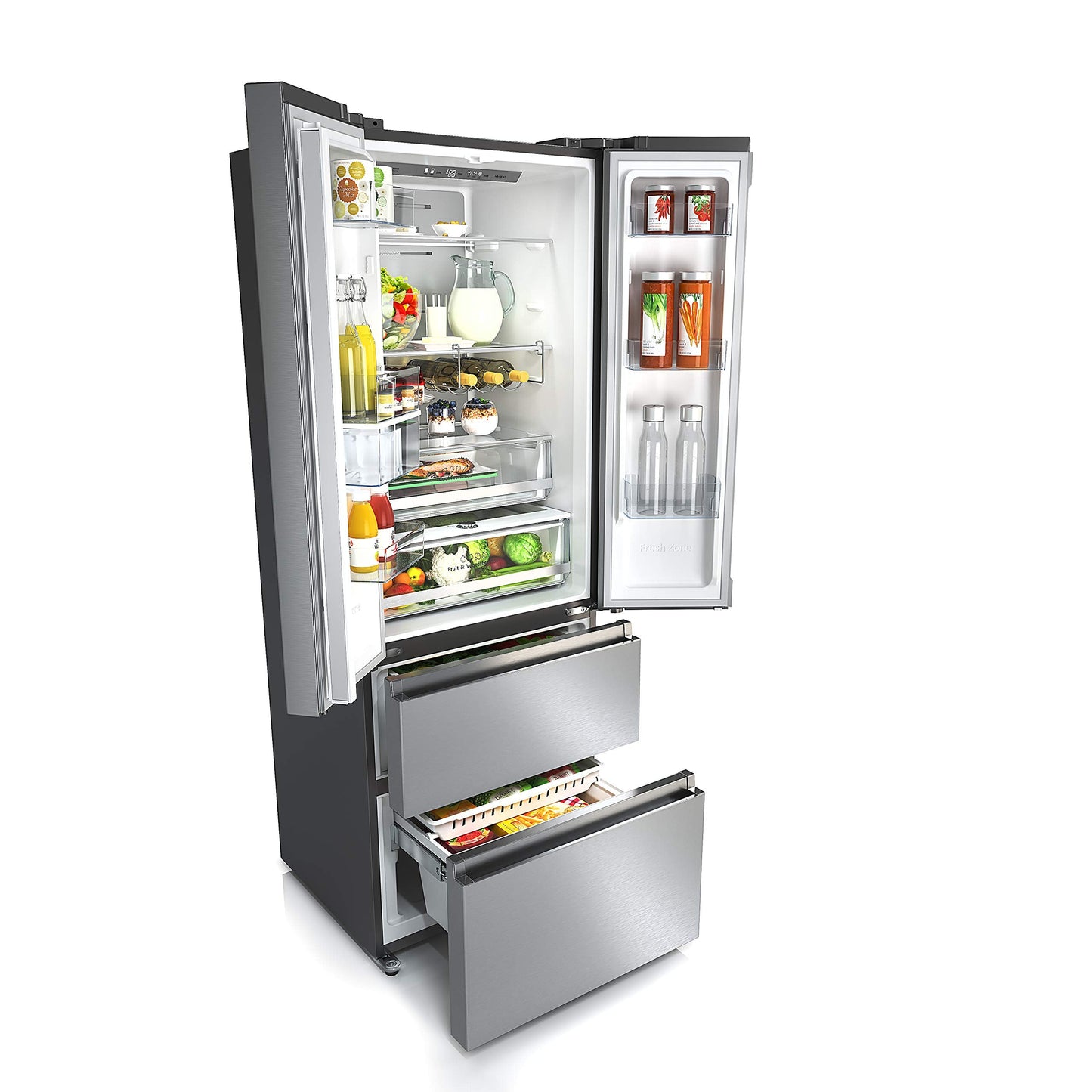 Hisense RF632N4WIE Réfrigérateur congélateur à porte française, NoFrostPlus, compresseur inverter, distributeur d'eau, CrispZone, 200 cm, partie réfri