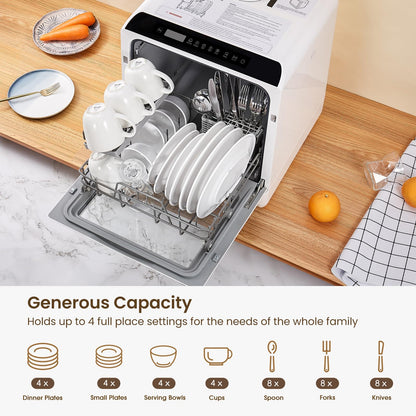 HAVA mini lave vaisselle, 6 programmes portables avec réservoir d'eau intégré de 5 L, aucun branchement nécessaire, fonction de soin de bébé et de séchage à l'air pour appartements et camping-cars